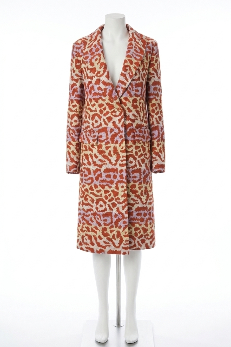 NEW SMYTHE peaked lapel overcoat in lavender/rust leopard